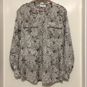 Calvin Klein Snakeskin Reptilian Print Button Down Shirt Blouse Size Small